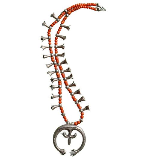 Hands of Fatima Coral Squash Blossom Necklace