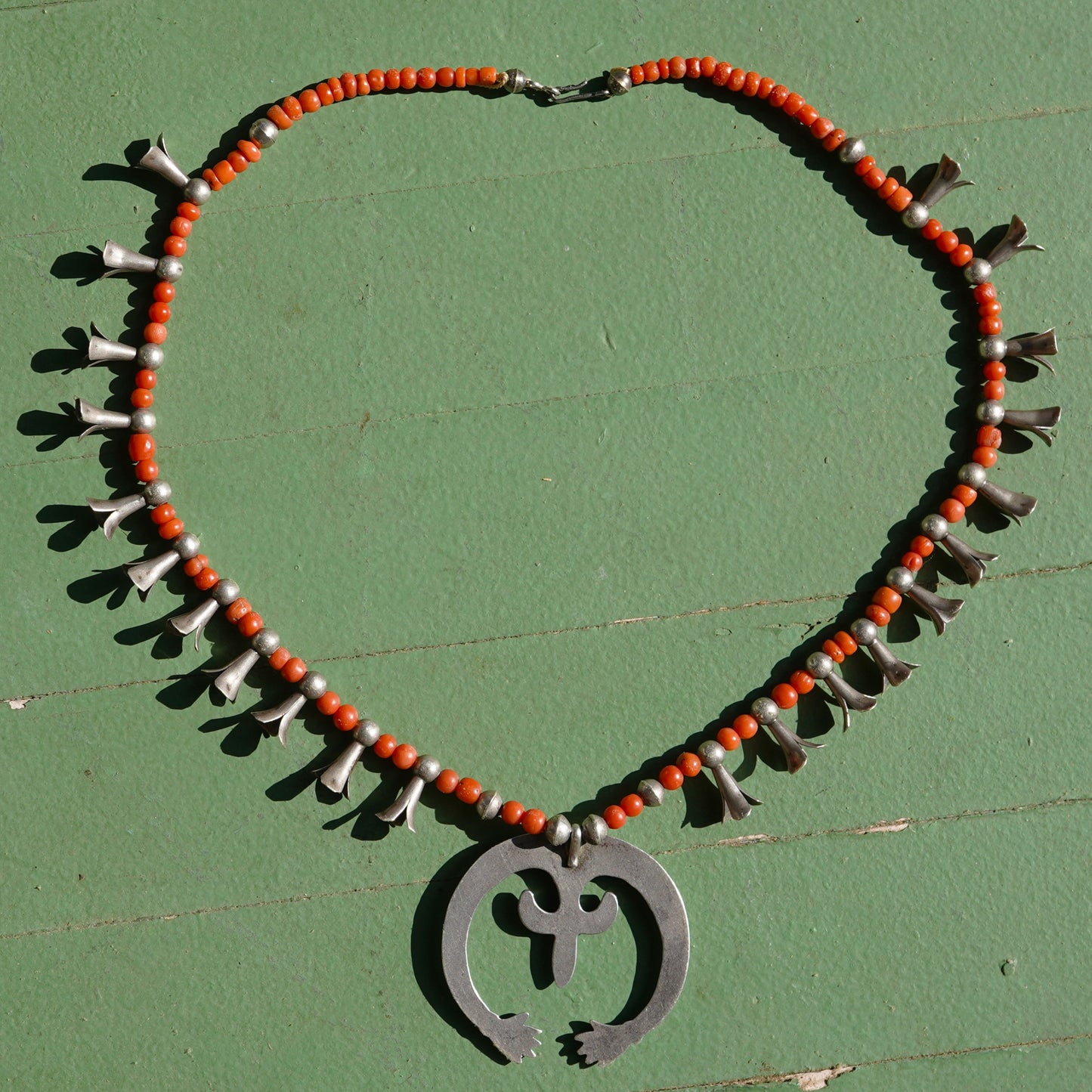 Hands of Fatima Coral Squash Blossom Necklace