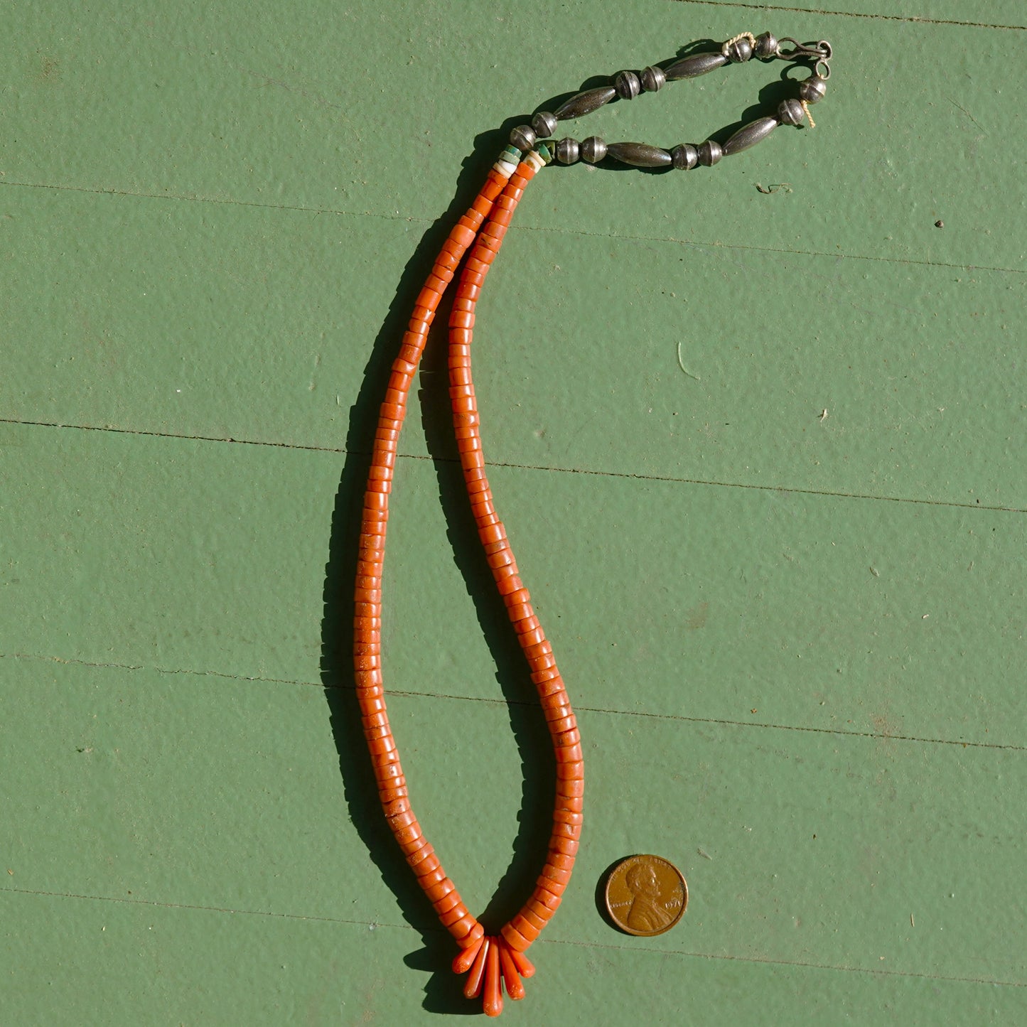 Natural Coral Heishi Jacla Necklace