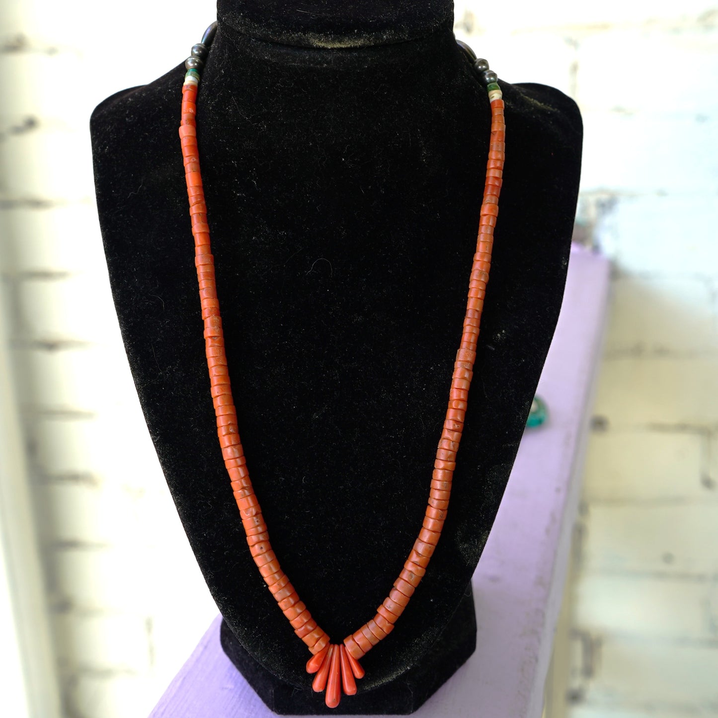 Natural Coral Heishi Jacla Necklace