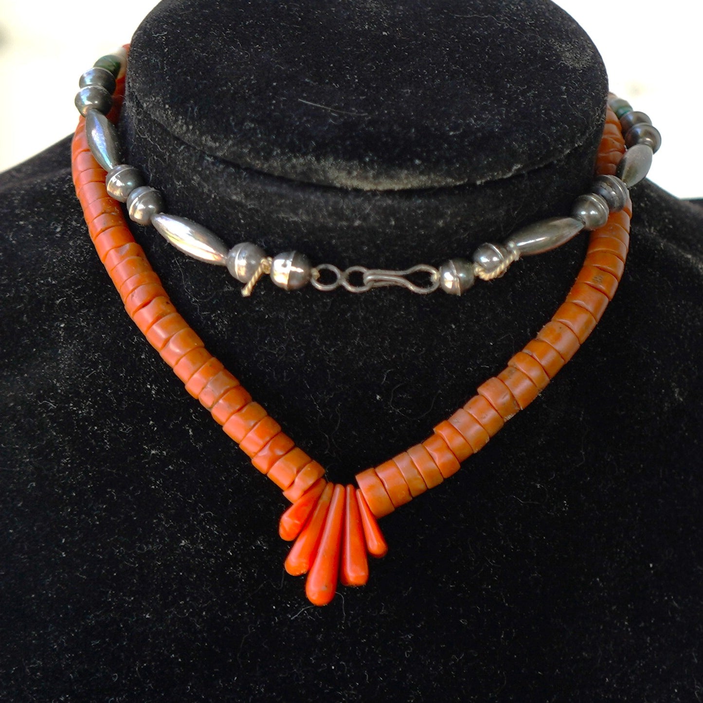 Natural Coral Heishi Jacla Necklace