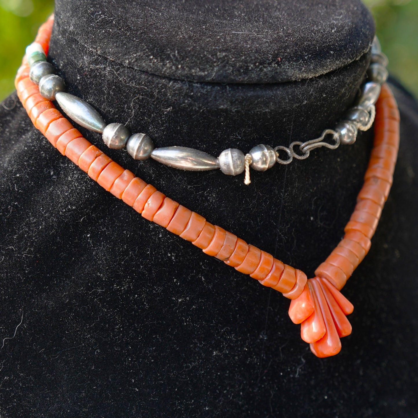 Natural Coral Heishi Jacla Necklace
