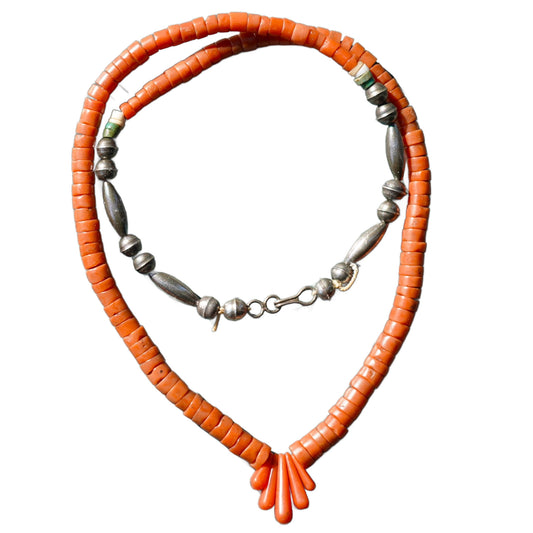 Natural Coral Heishi Jacla Necklace