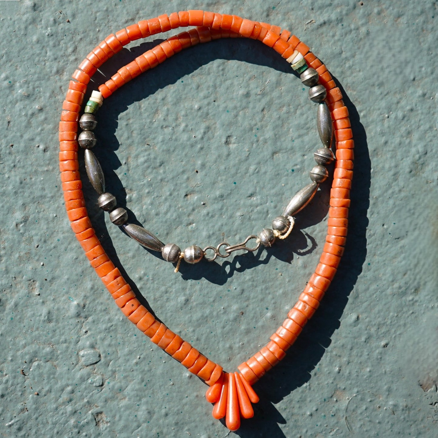 Natural Coral Heishi Jacla Necklace