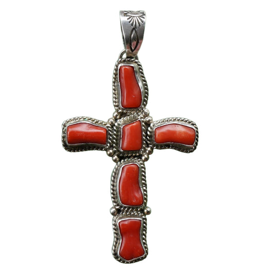 Vintage Mediterranean Coral Cross Pendant