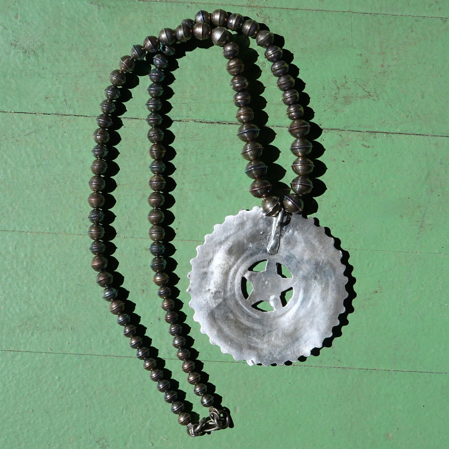 Turquoise Cluster Pendant With Sterling Silver Bench Made Beads.