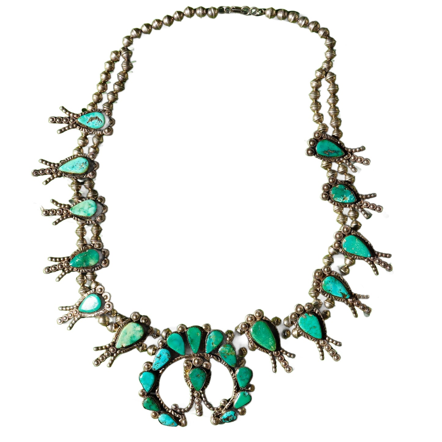 Vintage Zuni Turquoise Squash Blossom Necklace