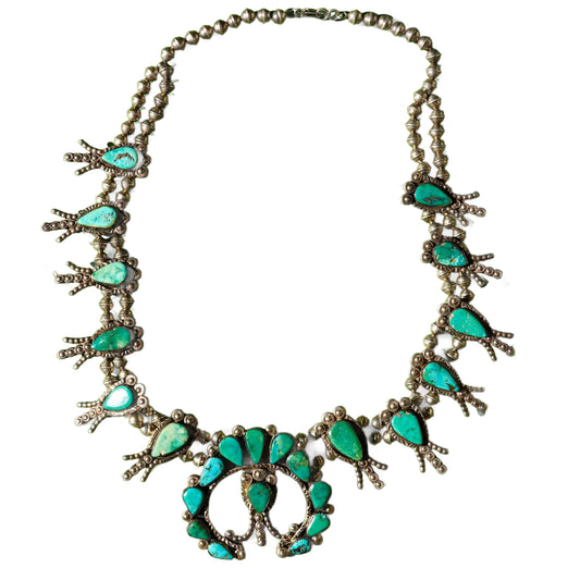 Vintage Zuni Turquoise Squash Blossom Necklace