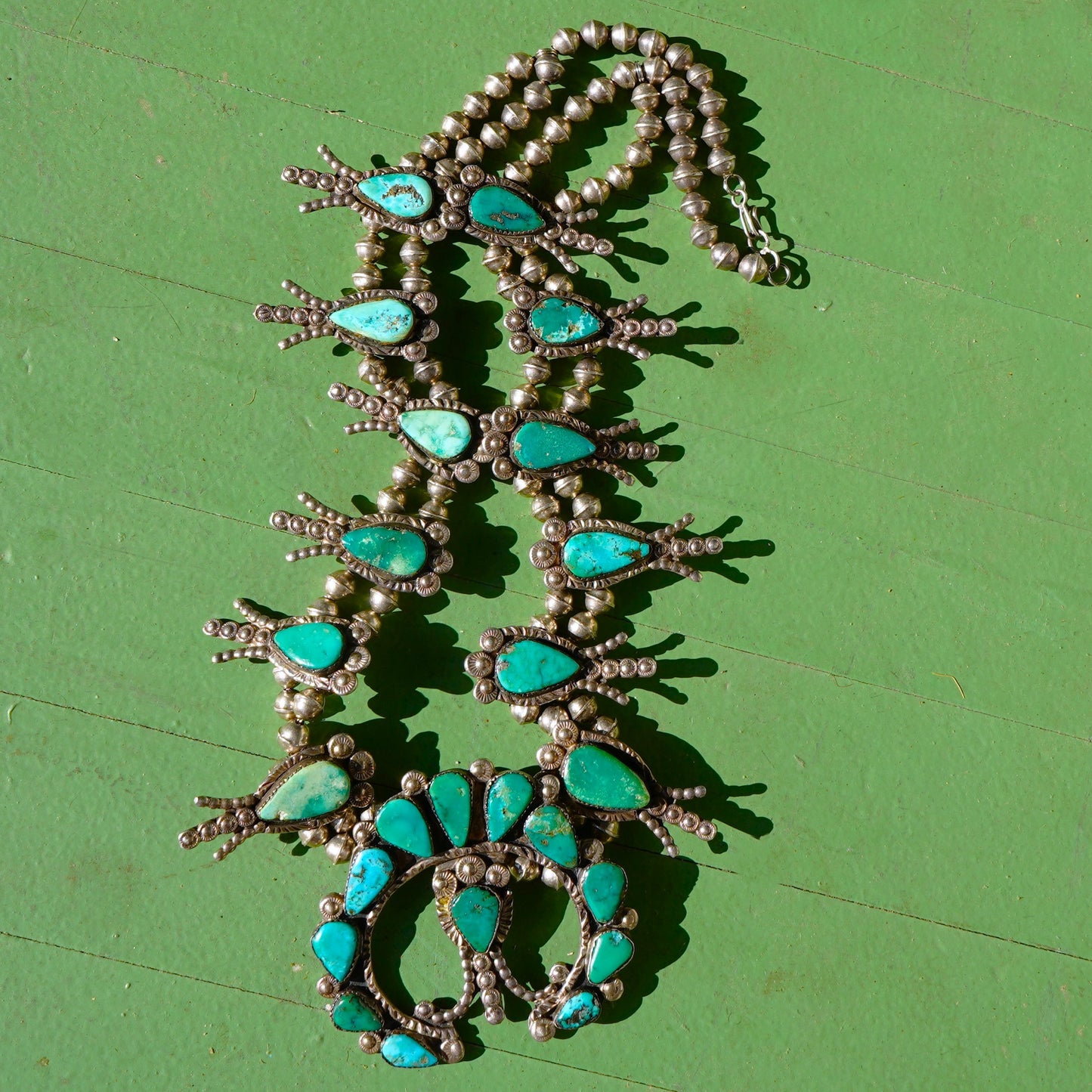 Vintage Zuni Turquoise Squash Blossom Necklace