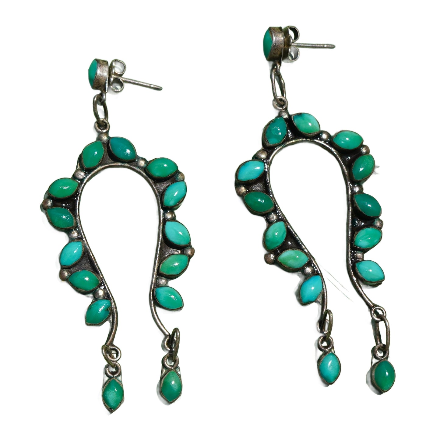 Old Coin Silver Cerrillos Turquoise Naja  Earrings