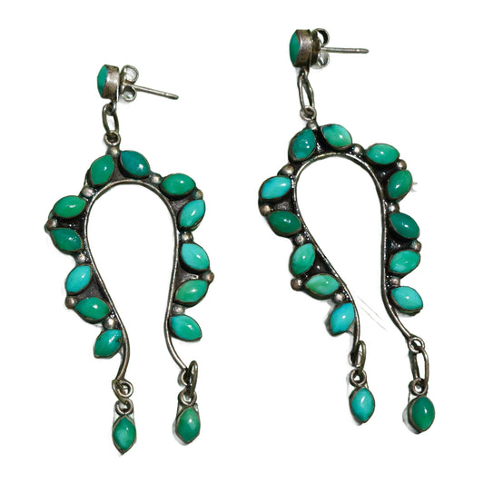 Old Coin Silver Cerrillos Turquoise Naja  Earrings
