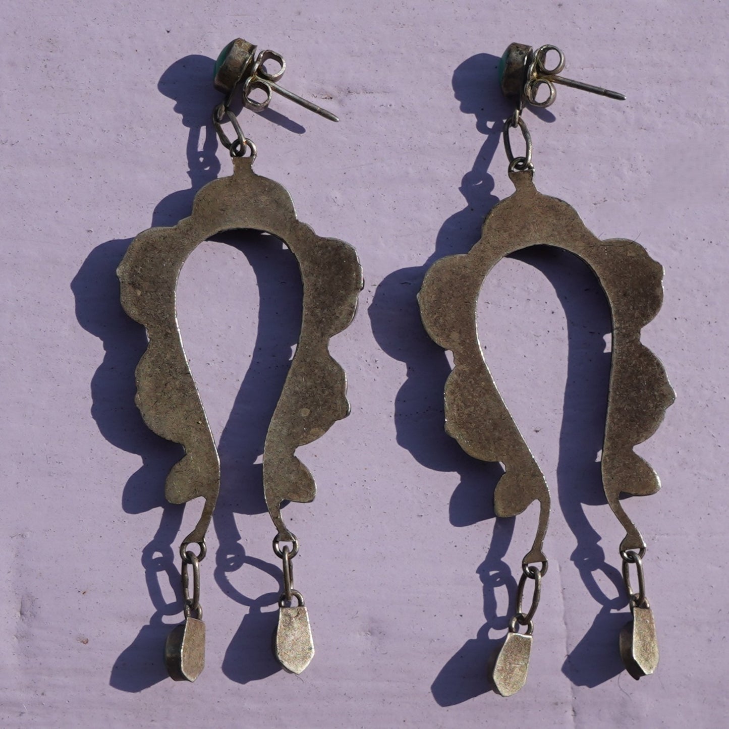 Old Coin Silver Cerrillos Turquoise Naja  Earrings
