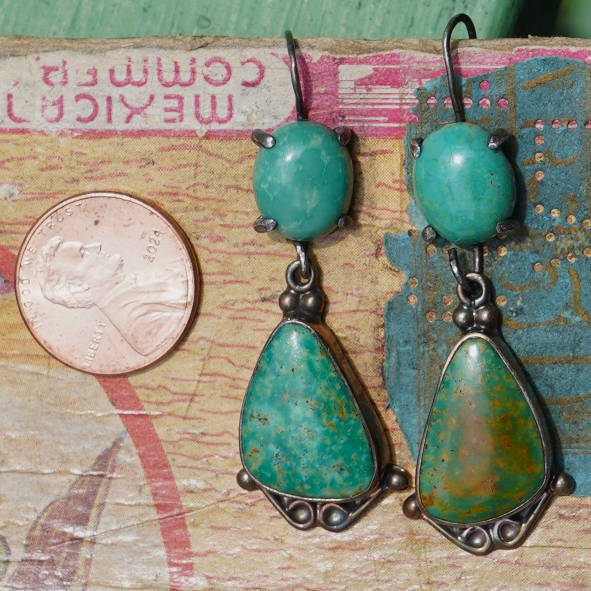 Vintage Green Turquoise Earrings