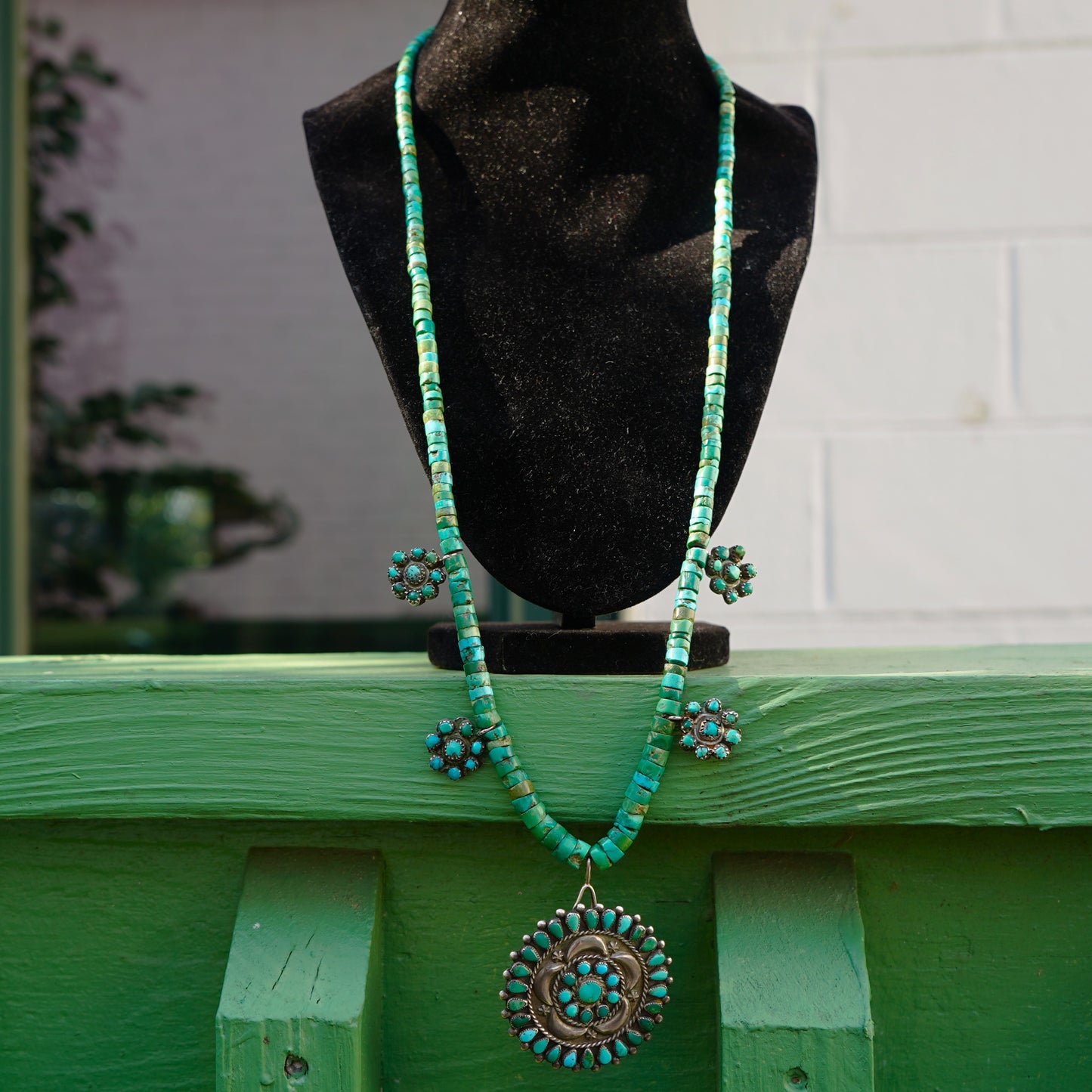 Cerrillos Turquoise Heishi Pendant Necklace