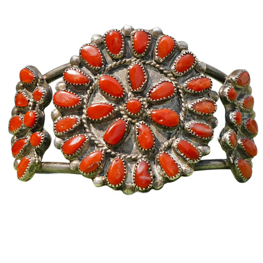 Vintage Red Coral Southwestern Cluster Bracelet