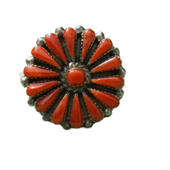 Natural Coral Needlepoint Southwest Ring