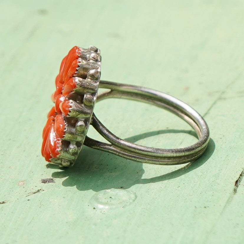 Natural Coral Needlepoint Southwest Ring