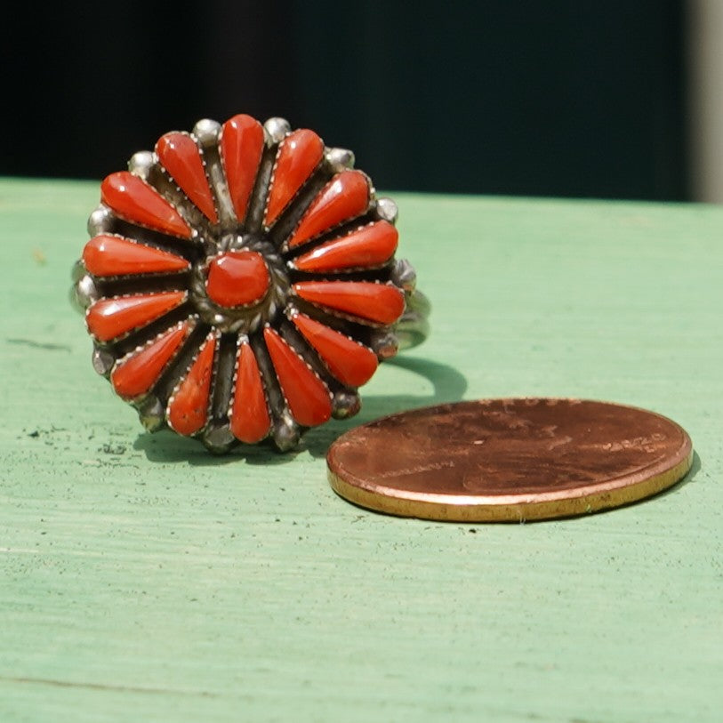 Natural Coral Needlepoint Southwest Ring