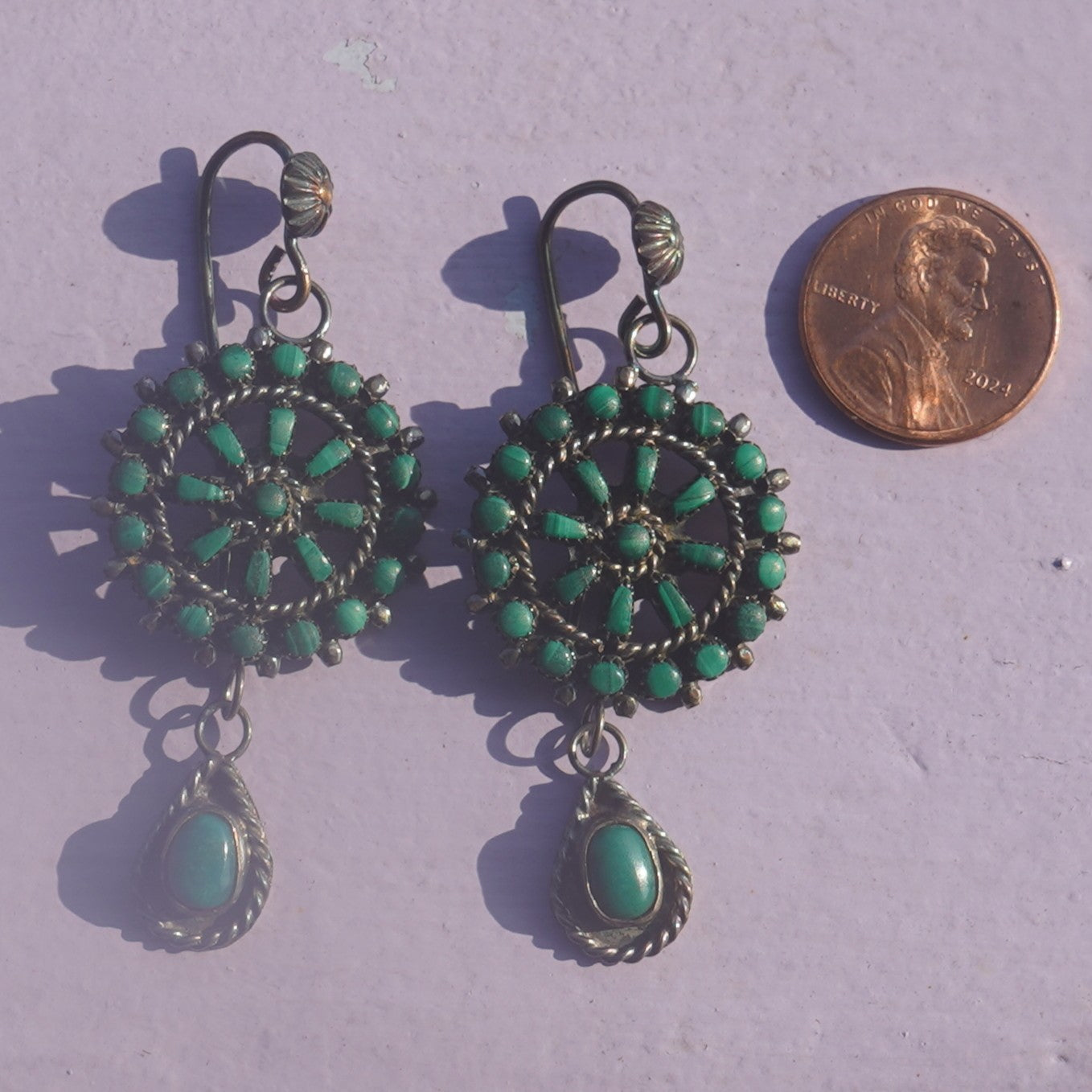 Vintage Southwest Style Malachite And Turquoise Earrings Sterling