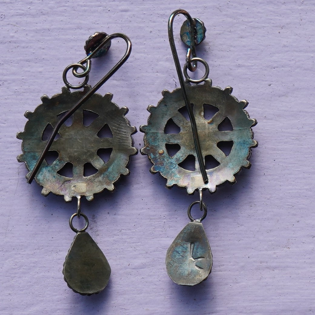 Vintage Southwest Style Malachite And Turquoise Earrings Sterling