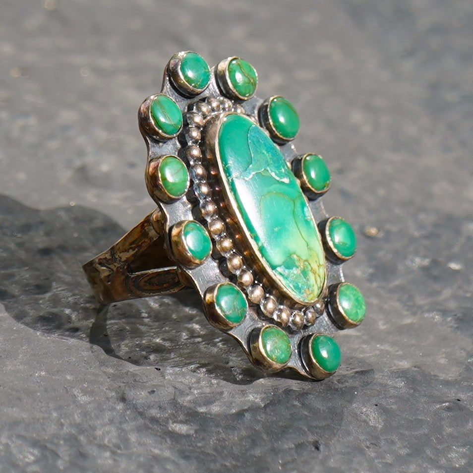 Vintage Green Cerrillos Turquoise Satellite Ring Sterling