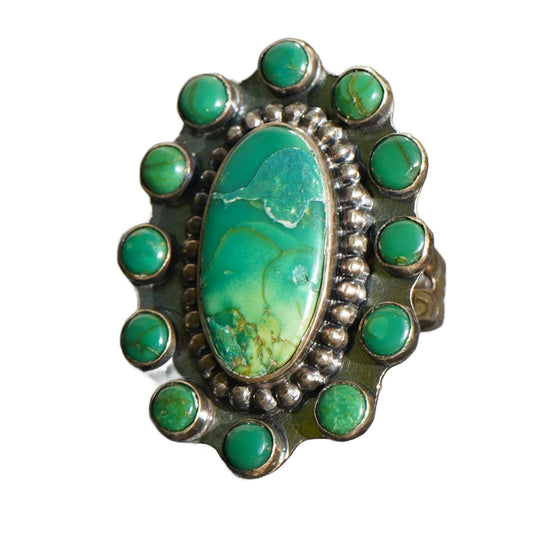 Vintage Green Cerrillos Turquoise Satellite Ring Sterling