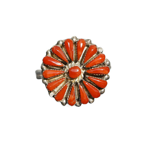 Natural Coral Needlepoint Southwest Ring