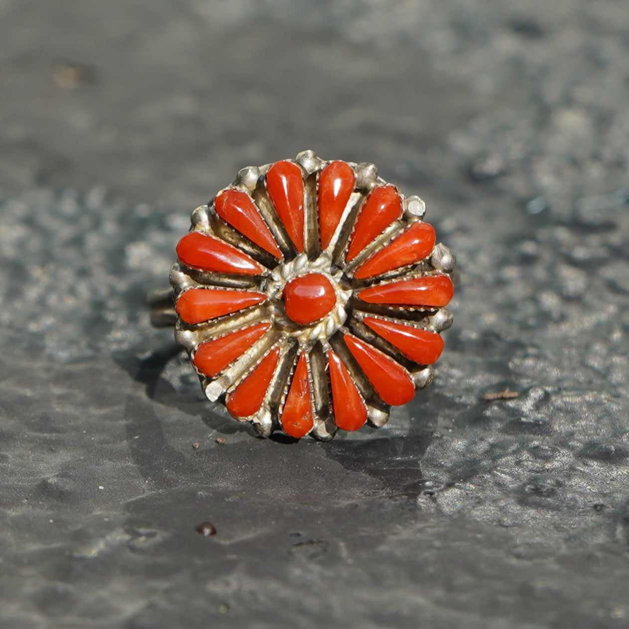 Natural Coral Needlepoint Southwest Ring