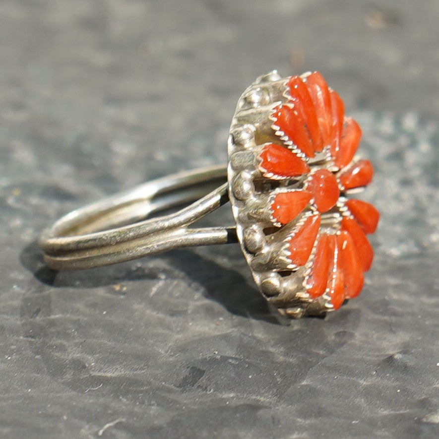 Natural Coral Needlepoint Southwest Ring