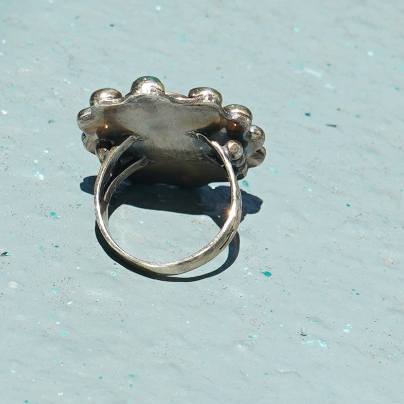 Vintage Green Cerrillos Turquoise Satellite Ring Sterling