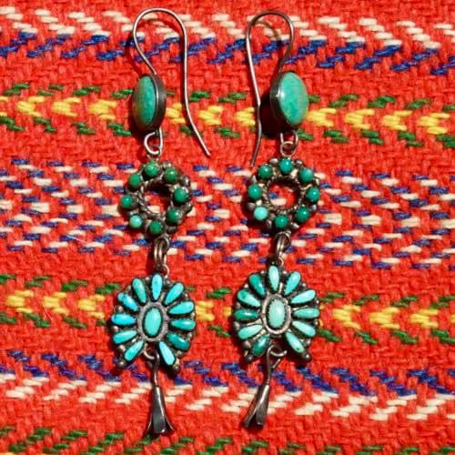 Vintage Turquoise Squash Blossom Earrings