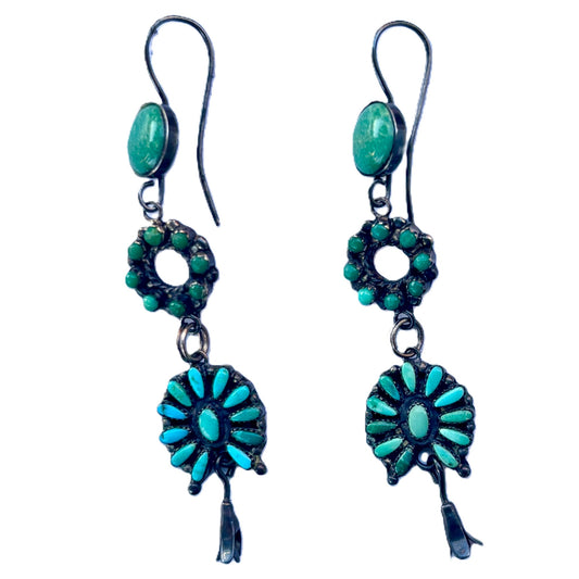 Vintage Turquoise Squash Blossom Earrings