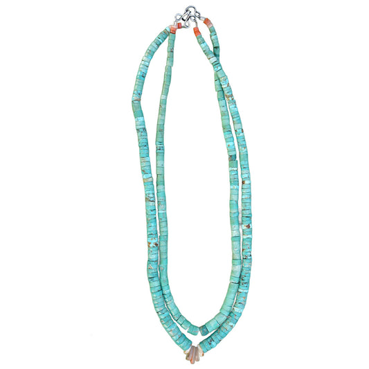 Two Strand Carico Lake Turquoise Heishi Necklace