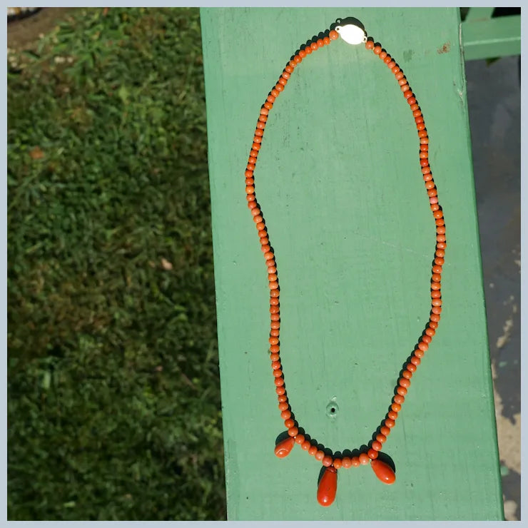 Natural Orange Coral Necklace With Coral Drops