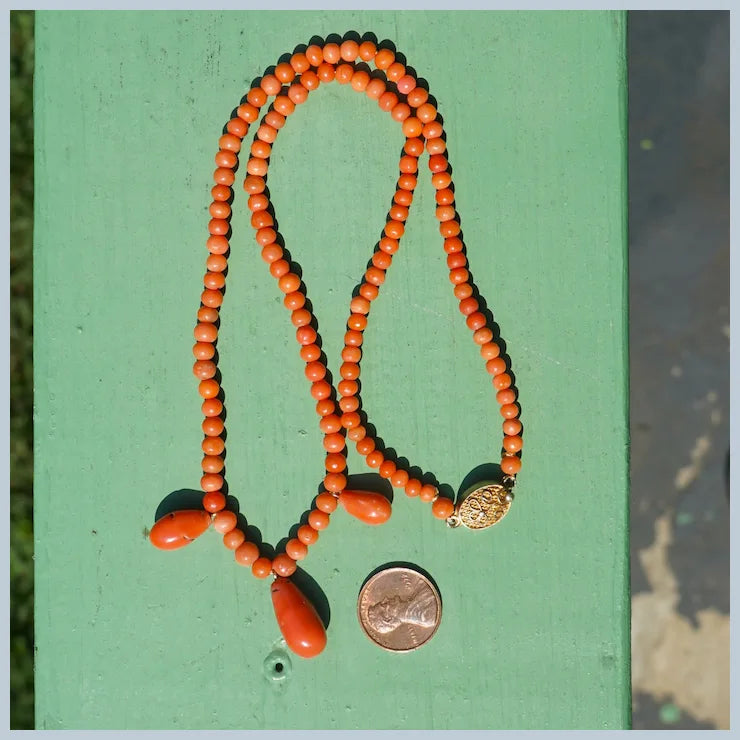 Natural Orange Coral Necklace With Coral Drops