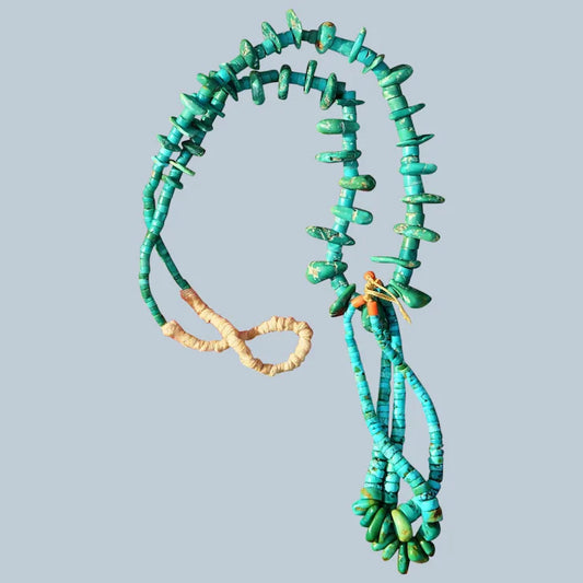 Navajo Cerrillos Turquoise Tab Necklace Circa 1920's