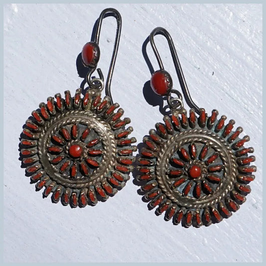 Vintage Zuni Mediterranean Red Coral Earrings