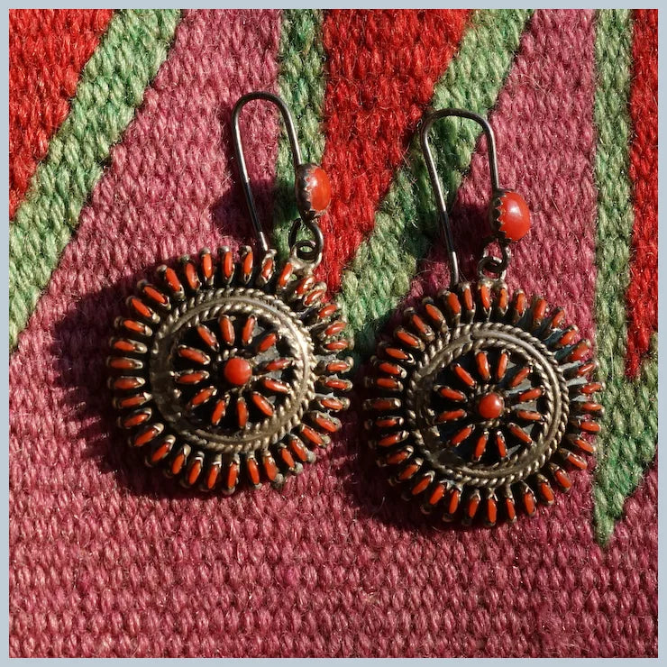 Vintage Zuni Mediterranean Red Coral Earrings