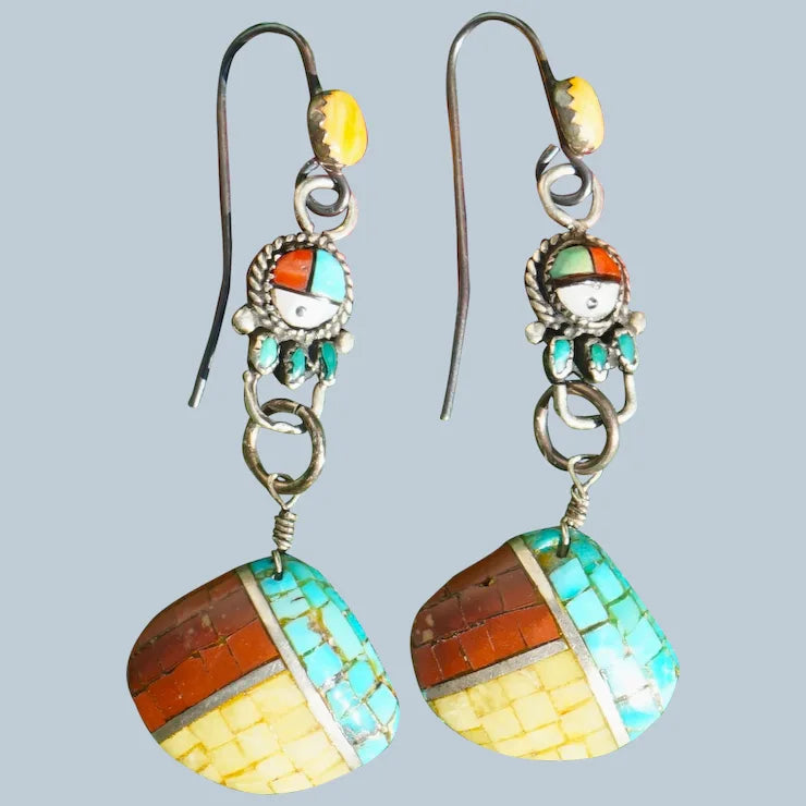 Zuni Sunface Inlaid Shell Vintage Earrings