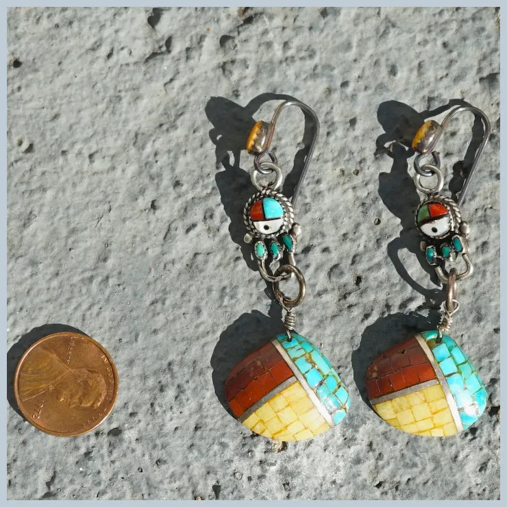 Zuni Sunface Inlaid Shell Vintage Earrings