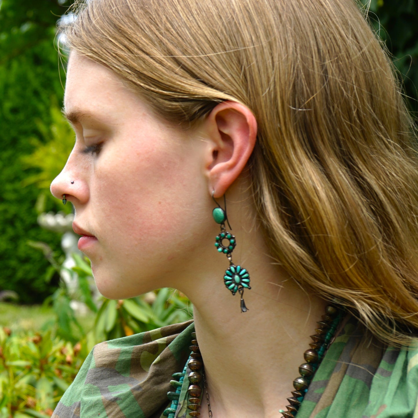 Vintage Turquoise Squash Blossom Earrings