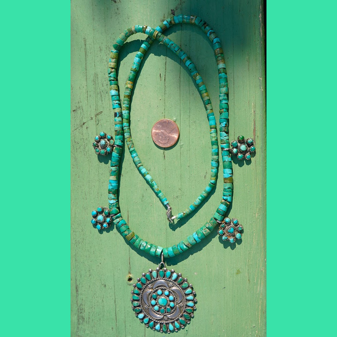 Cerrillos Turquoise Heishi Pendant Necklace