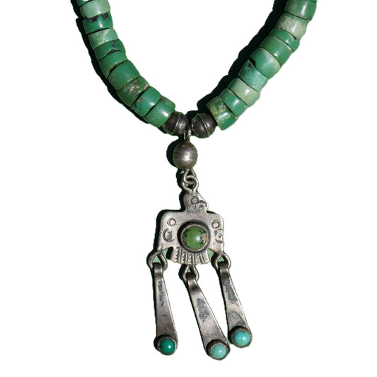 Cerrillos Turquoise Heishi Thunderbird Pendant Necklace