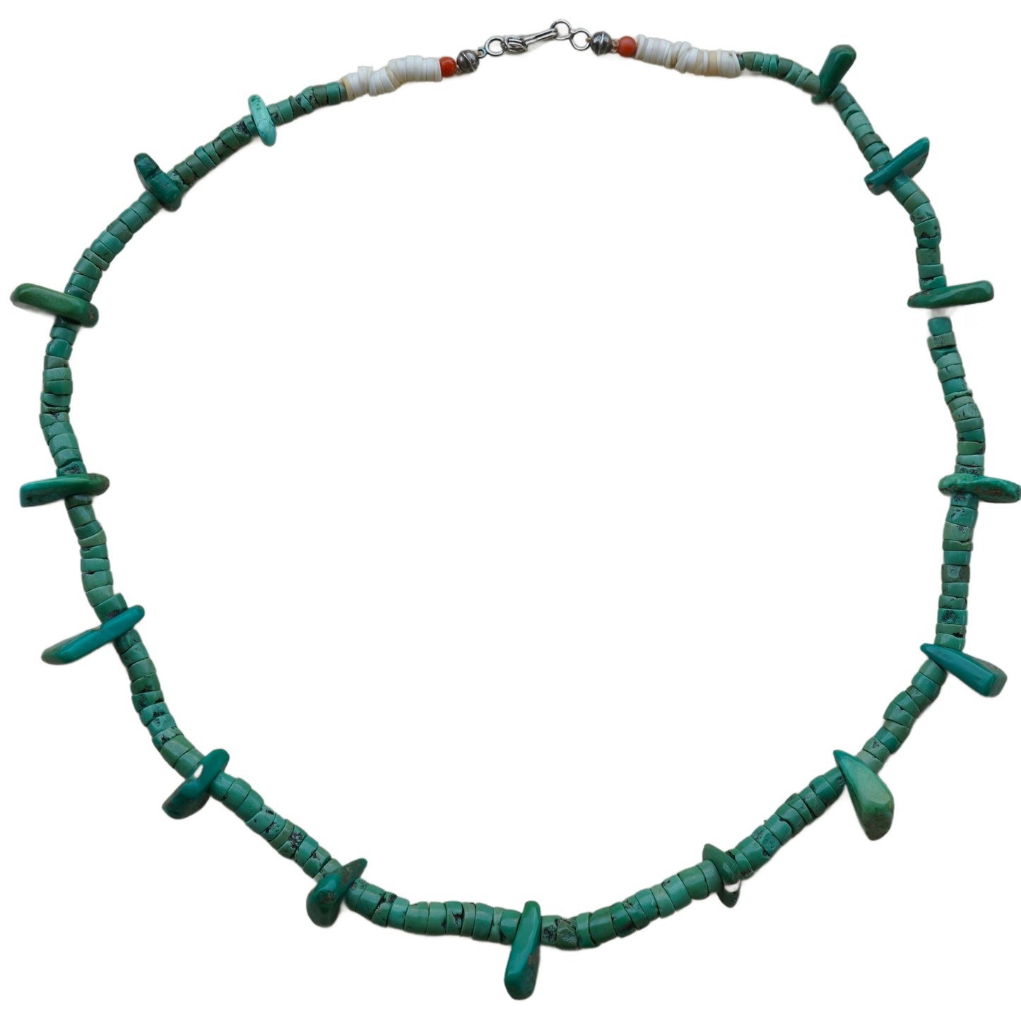 Old  Green Turquoise Heishi And Tab Necklace