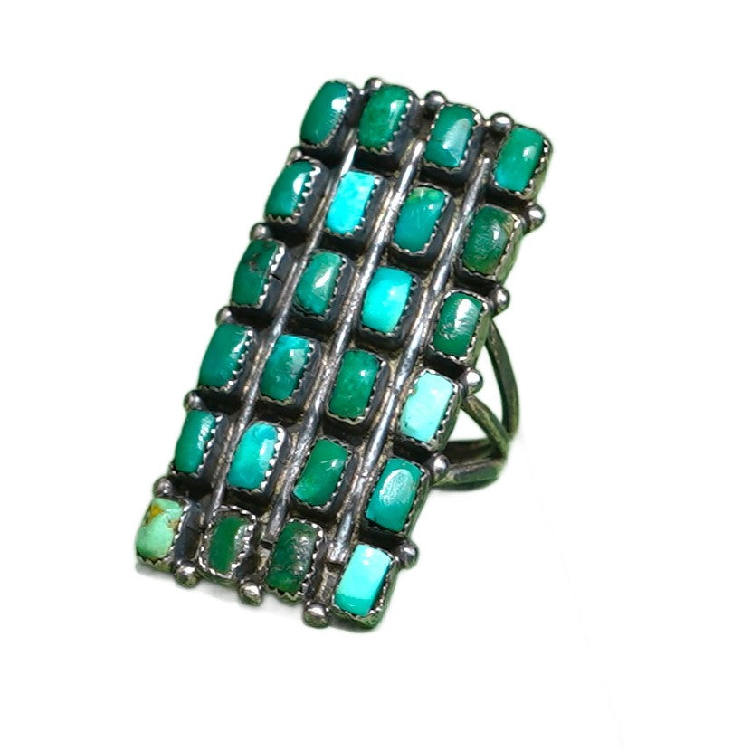 Zuni Multi Row Turquoise Sterling Silver Ring